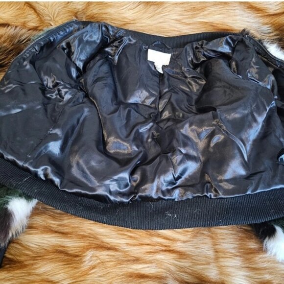 H&M Size 4 Camouflage Patchwork Faux Rabbit Zippered Bomber Jacket - Picture 7 of 7